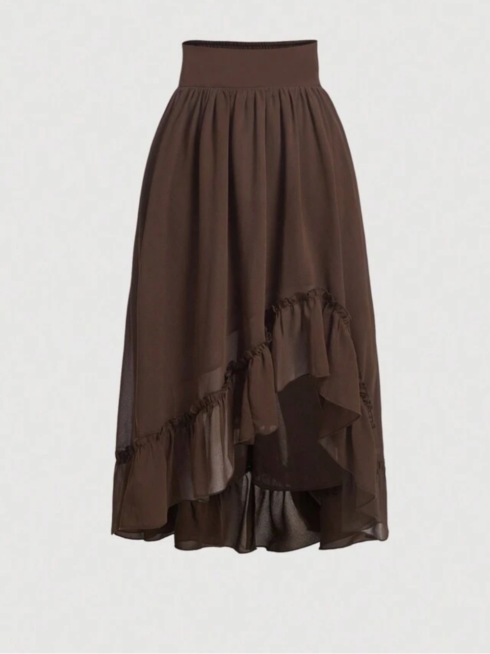 Brown Ruffled High-Waist Maxi Skirt